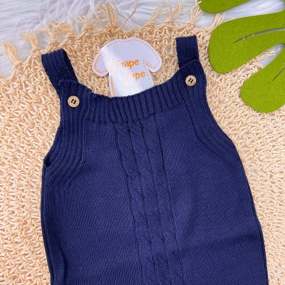  Jardineira Longa de linha- trança azul marinho